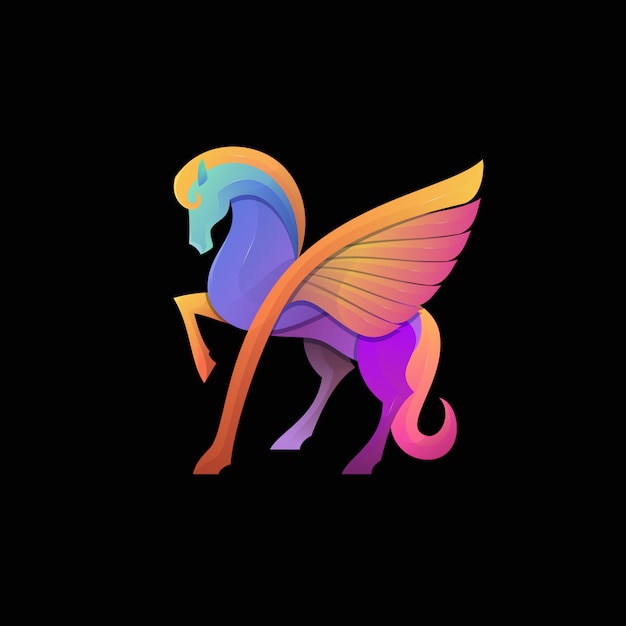 Pegasus gradiente colorato logo moderno illustrazione