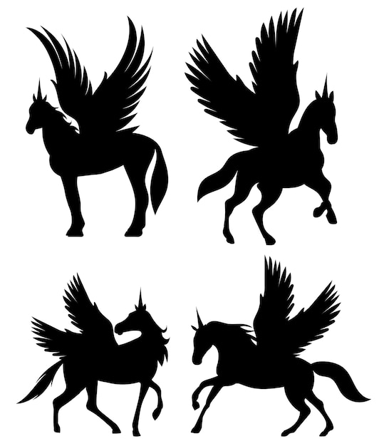 Vector pegasus set black silhouette isolated vector