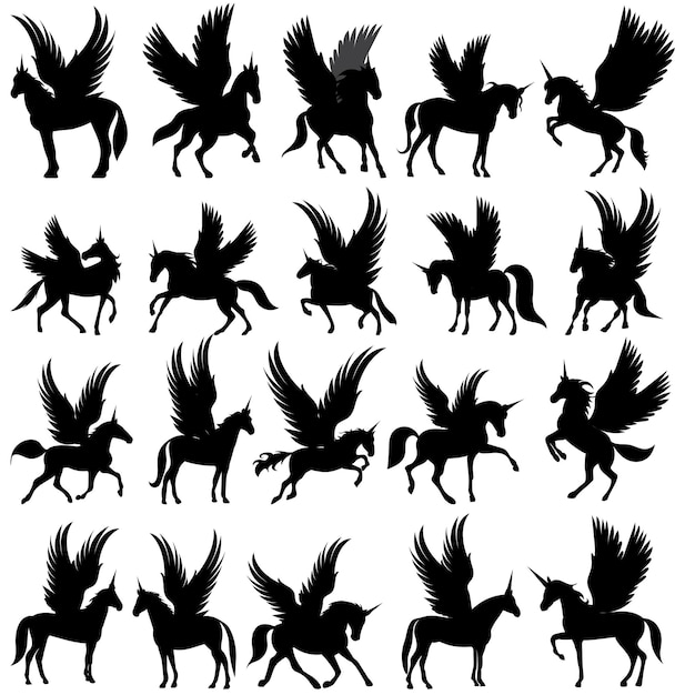 Pegasus set silhouet geïsoleerde vector