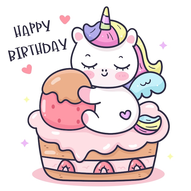 Pegasus Unicorn cartoon hug birthday cake kawaii animal