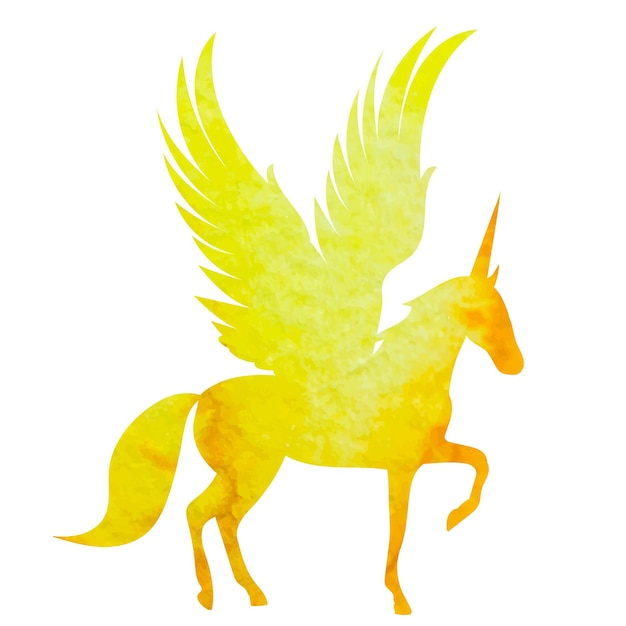 Pegasus watercolor silhouetteon white backgroundisolated vector