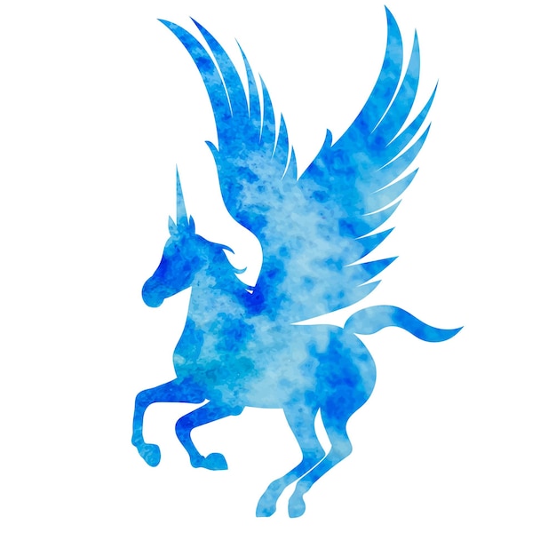 Pegasus with wings watercolor silhouette isolated