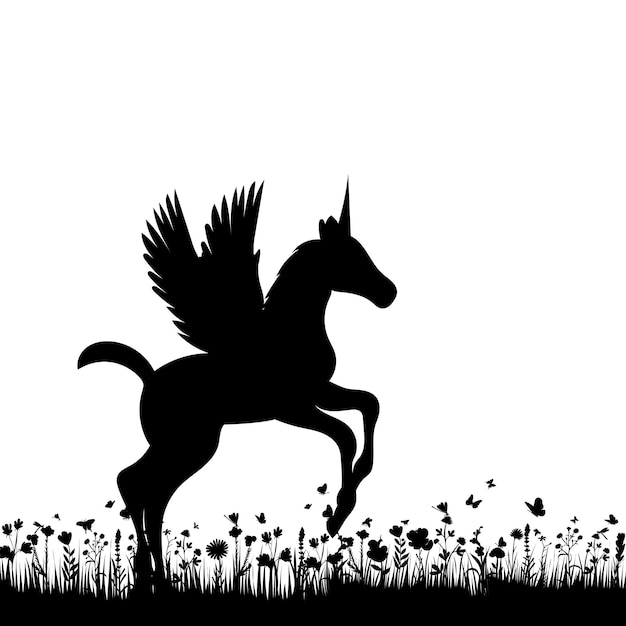 Pegasus zwart silhouet op witte achtergrond geïsoleerd