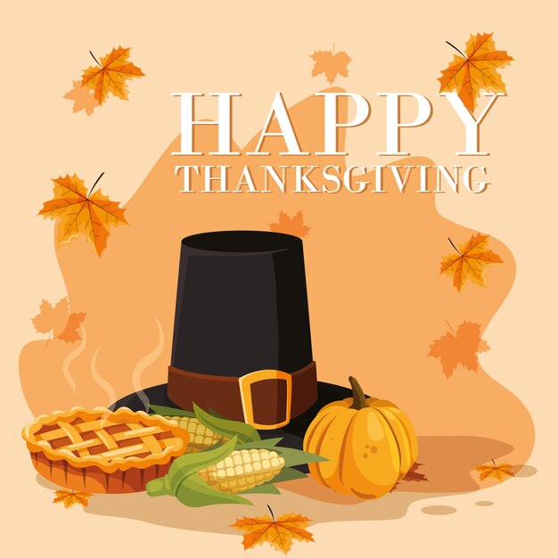 Pelgrimshoed van thanksgiving day met pictogramreeks