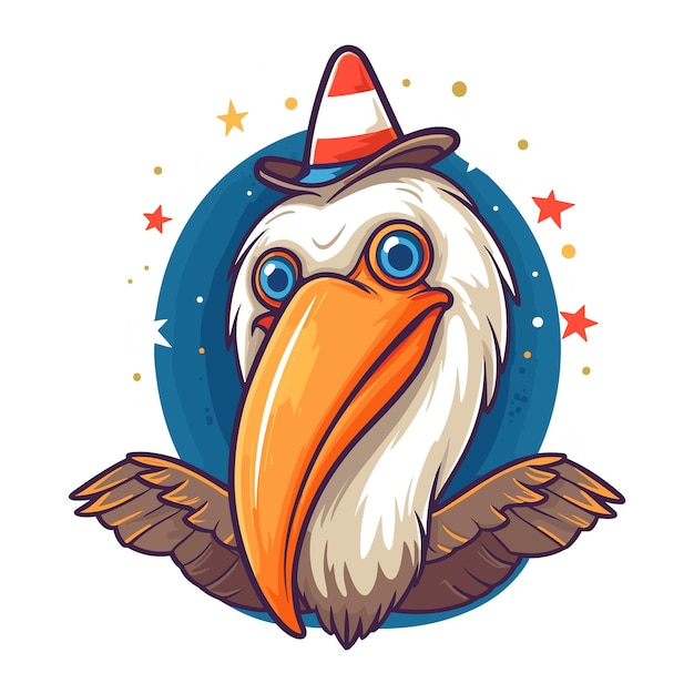 pelican 4th of July Cute in the style of colorful animal