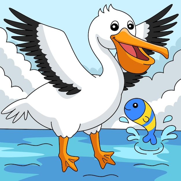 Pelican Animal Colored Cartoon Illustration