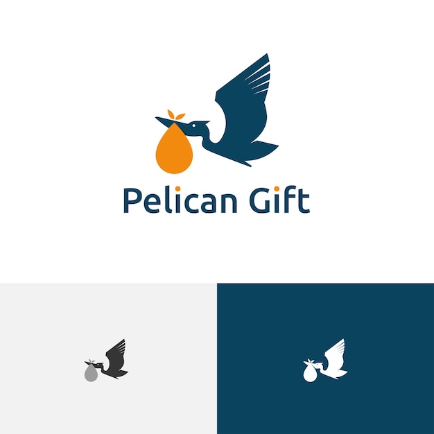 Pelican Bird Fly Bring Gift Present Shipping Delivery Logo