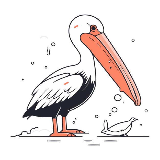 Vettore pelicano e uccello illustrazione vettoriale in stile doodle