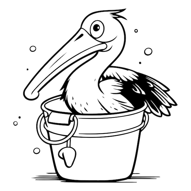 Vector pelican in bucket vector illustration of a cartoon pelican