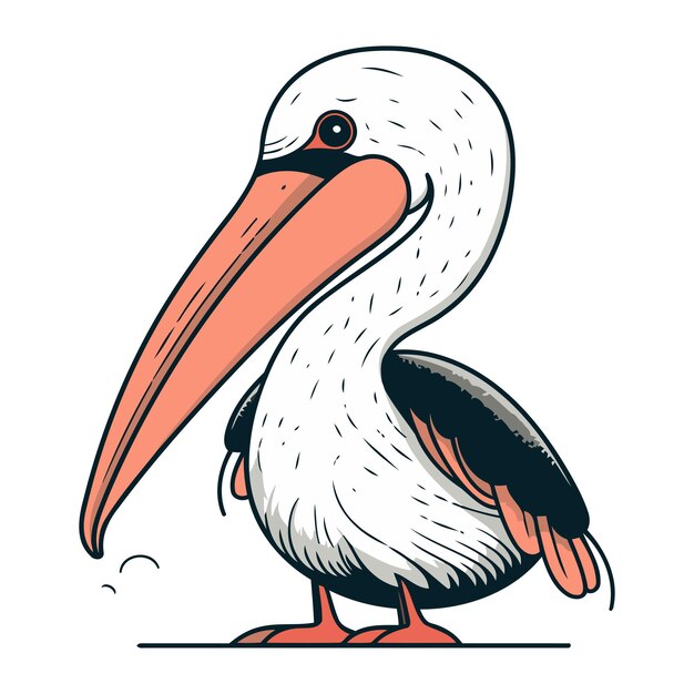 Pelican vector illustration isolated on white background Cartoon pelican icon