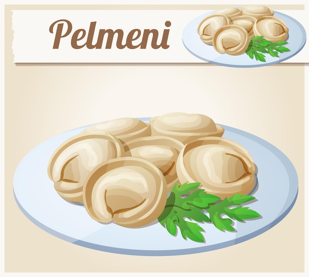 Pelmeni 고기 만두 만화 벡터 아이콘