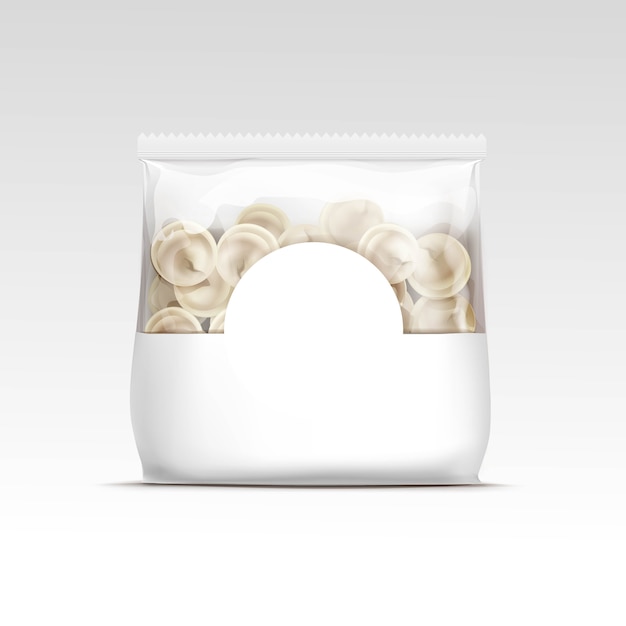 Vector pelmeni meat dumplings ravioli packaging