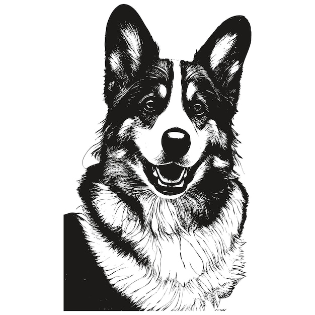 Vettore pembroke welsh corgi immagine disegnata a mano disegno in bianco e nero del cane