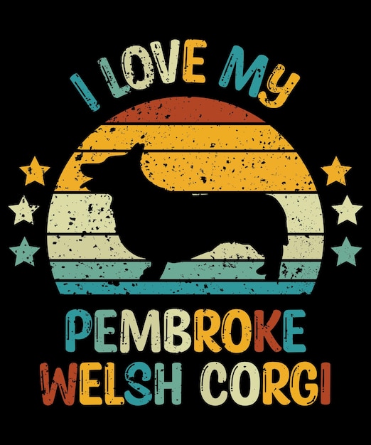 Pembroke Welsh Corgi silhouet vintage en retro tshirt ontwerp