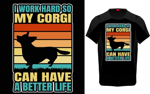 Pembroke welsh corgi silhouet vintage en retro uniek t-shirtontwerp met vectorafbeeldingen voor hond