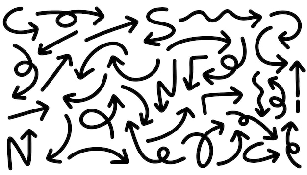 スケッチ: ダイナミックなスタイルで手で描かれた方向性のグランジ 矢印 デザイン エレメント インフォグラフィック プレゼンテーションとデザインに芸術的なスタイルを加えます