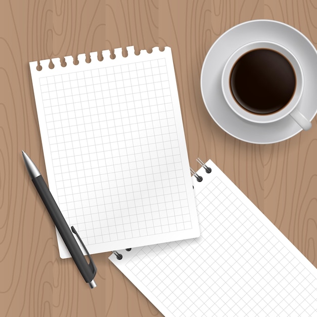 Pen coffe and blank paper