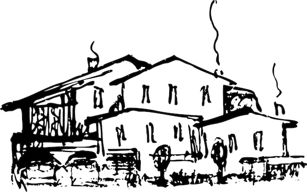 Vector pen drawing of a fragment of a street or a small town