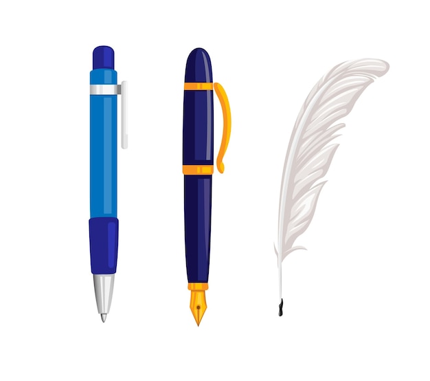 Vector pen and feather pen collection icon set symbol illustration vector