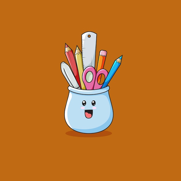 Vector pen holder cartoon illustration