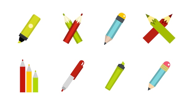 Pen icon set. Flat set of pen vector icons collection isolated