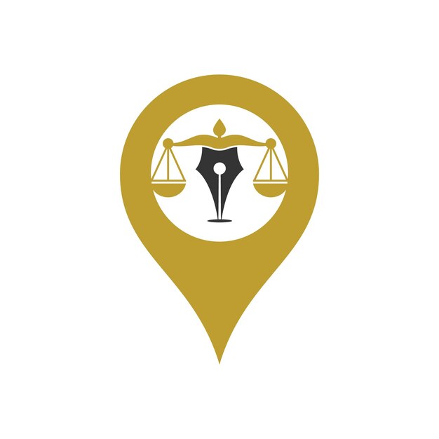 Pen Law with gps shape Vector Logo Design Template