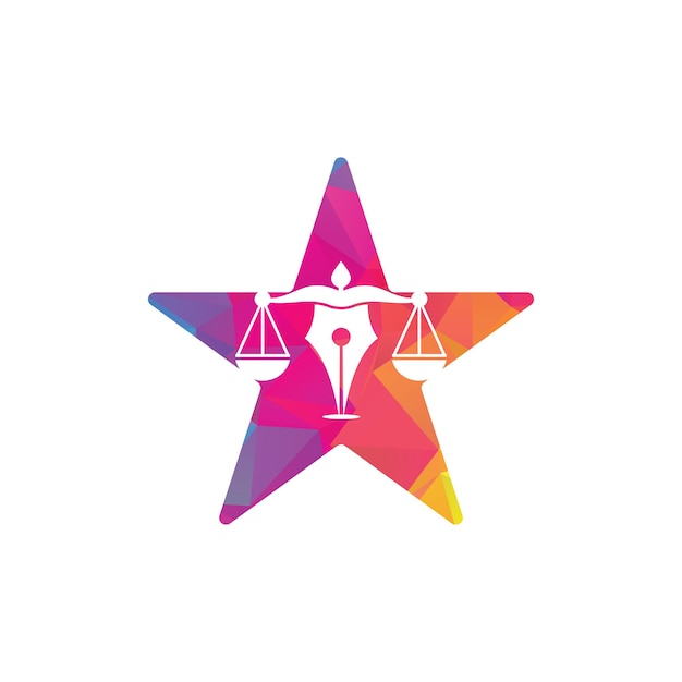 Pen Law with star shape Vector Logo Design Template