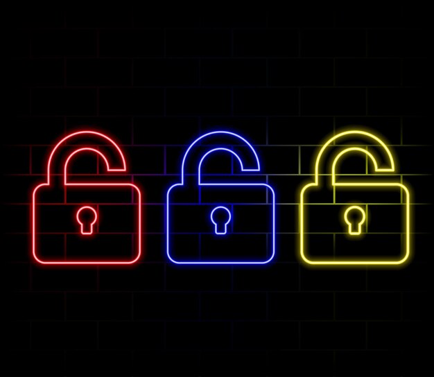 pen lock neon icoon Elementen van webset Eenvoudig icoon voor websites webontwerp mobiele app info graphics2