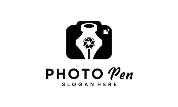 Design del logo della penna e fotografia della fotocamera