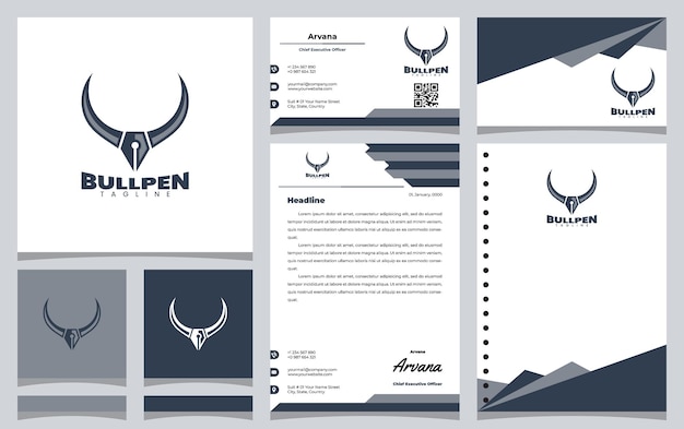 Vector pen logo design with bull horn concept idea