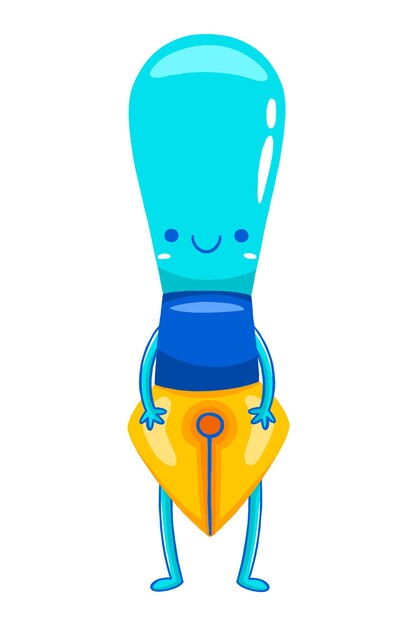 Pen Mascot Character in Flat Cartoon Style
