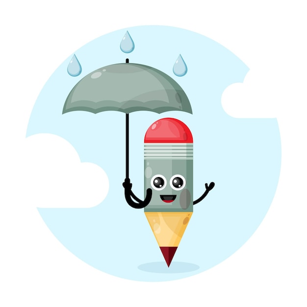 Vector pen mascot character with umbrella