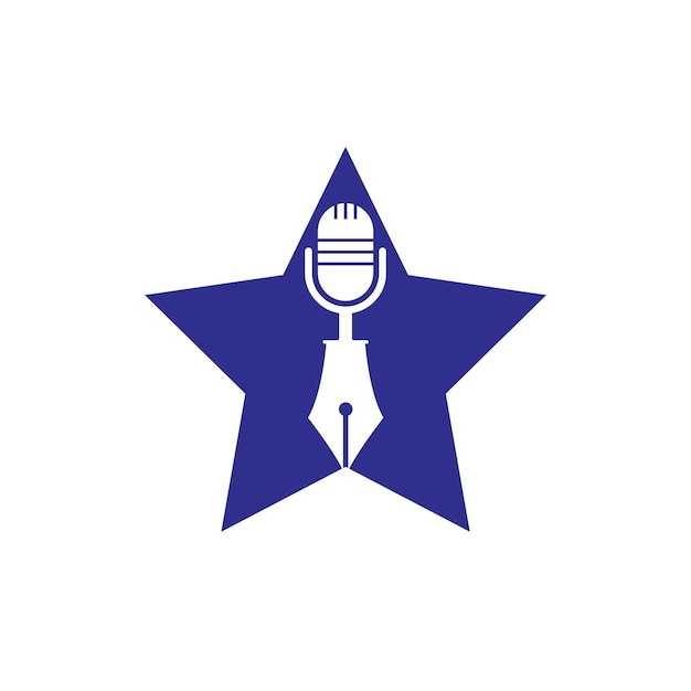 Vector pen microphone conference podcast radio logo design