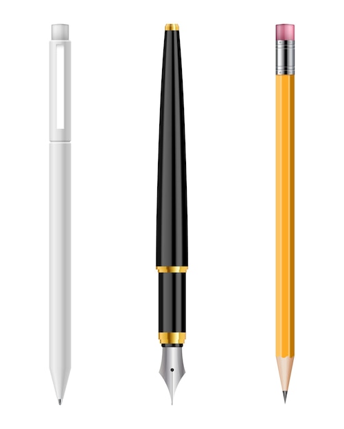 Vector pen and pencil set  illustration isolated on white background