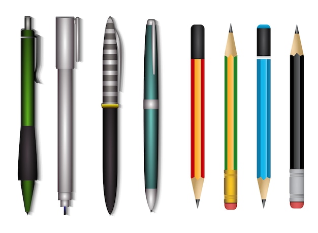 Premium Vector  Office stationery for drawing and writing pens pencils and  colored markers