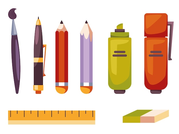 Pen potlood marker schoolbenodigdheden briefpapier onderwijs ontwerp element concept illustratie set