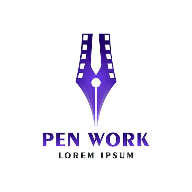 ペンのネクタイとロールシネマのロゴのアイデアインスピレーションロゴデザインテンプレートベクトルイラスト白い背景で隔離