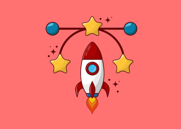 Pen Tool with Rocket and Star Illustration