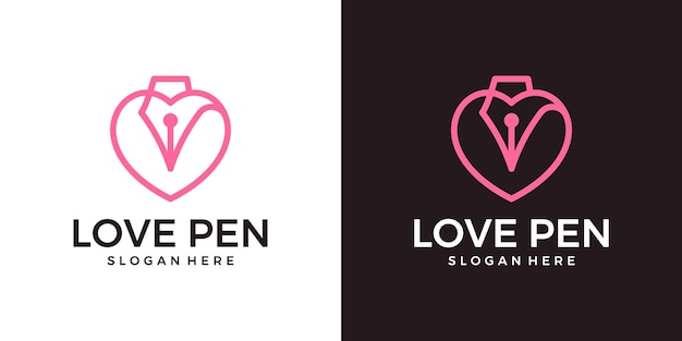 라인 스타일 로고 디자인 템플릿과 심장 디자인 그래픽 터를 가진 펜