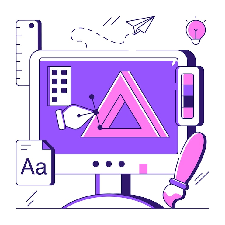 Vector pen with nodes on web page bezier tool illustration