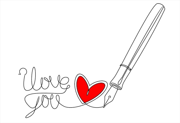 Pen writing i love you greeting vector illustration for valentine day continuous line