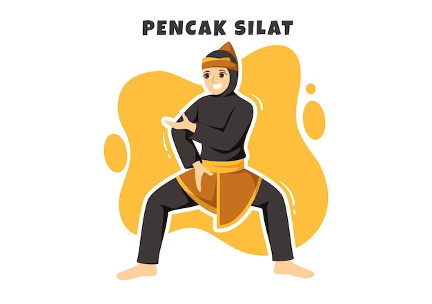 Pencak silat sport illustratie met mensen pose martial artist uit indonesië voor web banner design