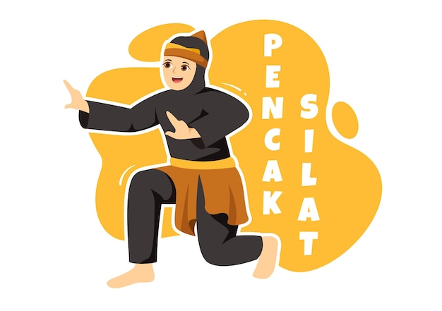 Pencak silat sport illustration with people pose artista marziale dall'indonesia per web banner