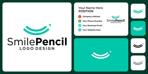 名刺テンプレートと鉛筆と笑顔のロゴデザイン