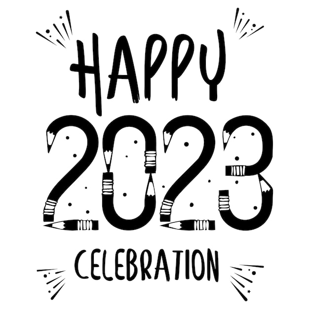 Vettore matita arte 2023 concetto di banner celebrazione decorato venti ventitré vettore felice anno nuovo 2023