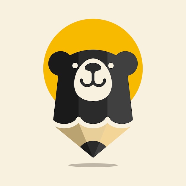 pencil bear head cartoon logo