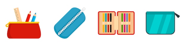 Pencil case icon set