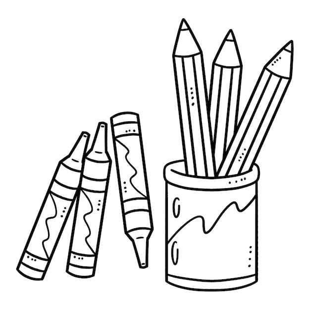 Vector pencil and crayons isolated coloring page for kids