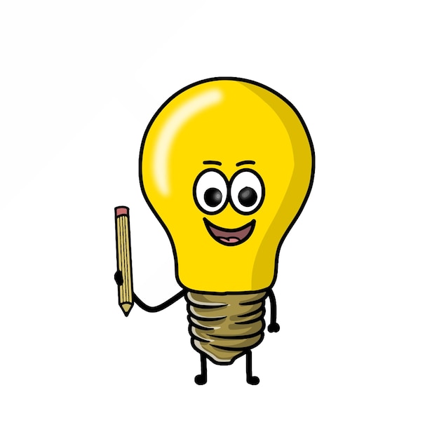 Vector pencil cute light bulb character vector template design illustration