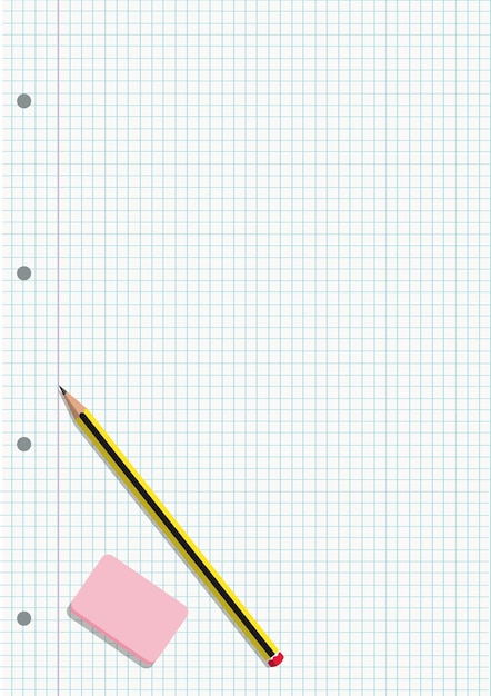 Vector pencil and eraser on a notebook gridded sheet